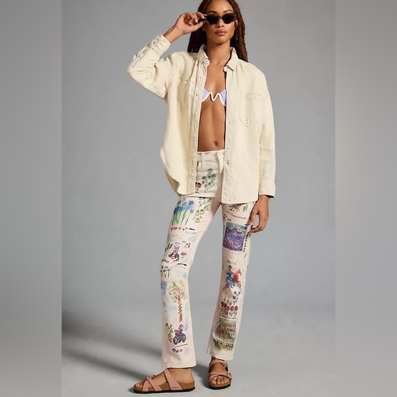 Sold-out MOTHER Moto-Rabbit Printed High-Waisted Rider Jeans size 24 (26) - Picture 5 of 14